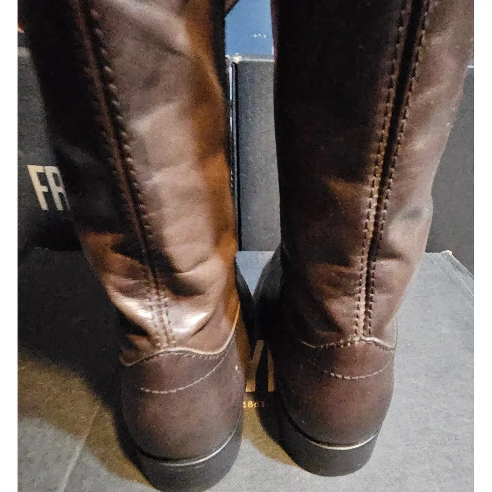 FRYE Melissa Button‎ 2 Knee High Riding Boots Women's Size 5.5M Smoke Leather
